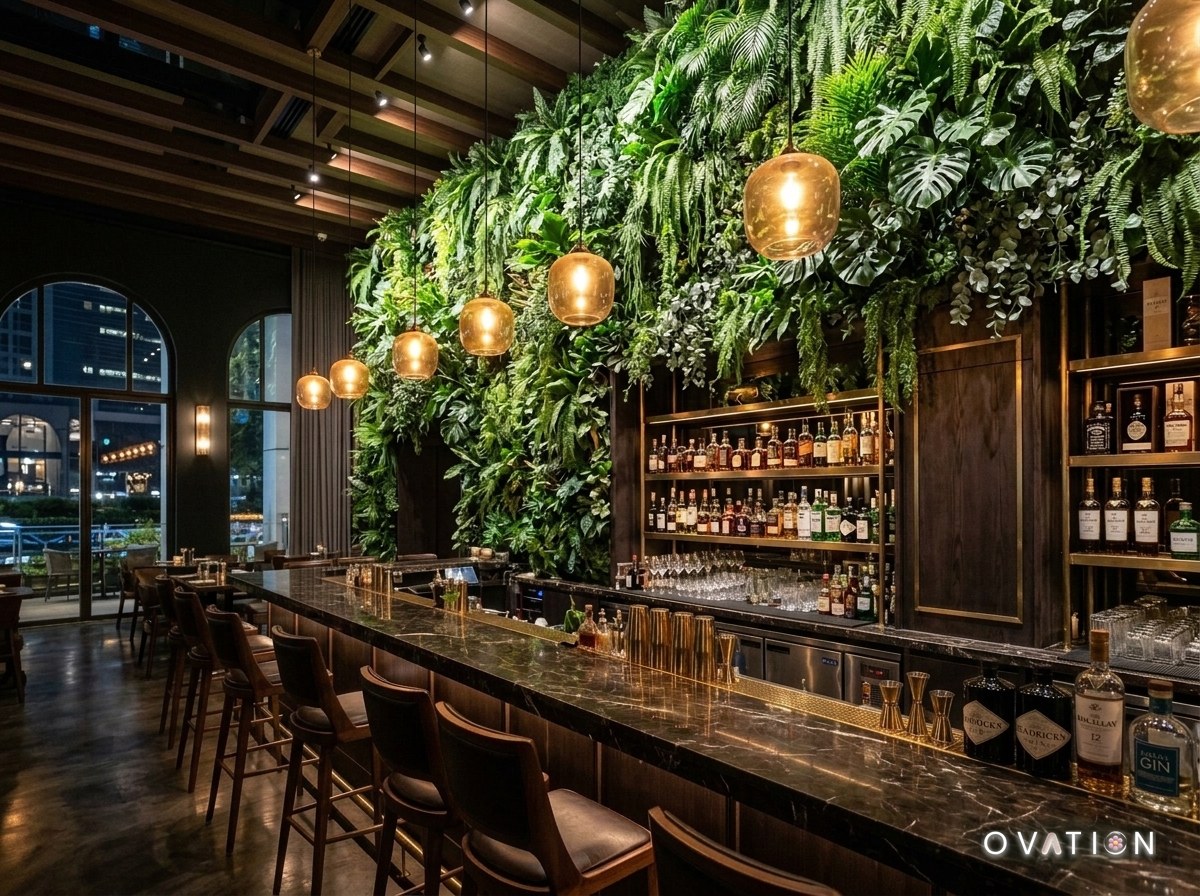 Hospitality Lounge & Dining Feature Wall - Ovation Singapore Artificial Green Wall