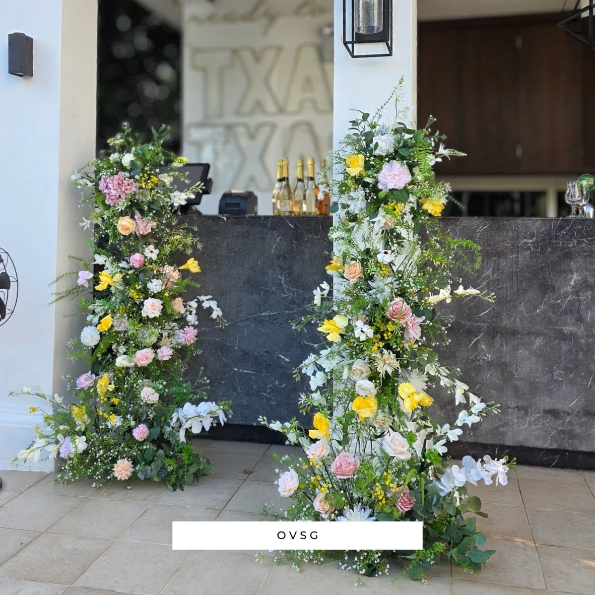 Deconstructed Stage Floral Pillars